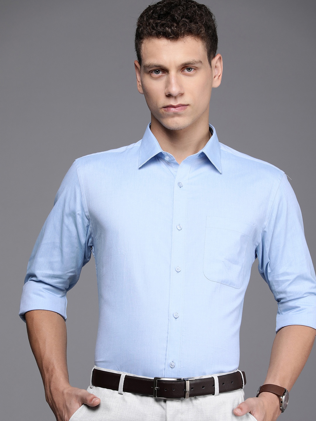 

Raymond Slim Fit Opaque Pure Cotton Formal Shirt, Blue
