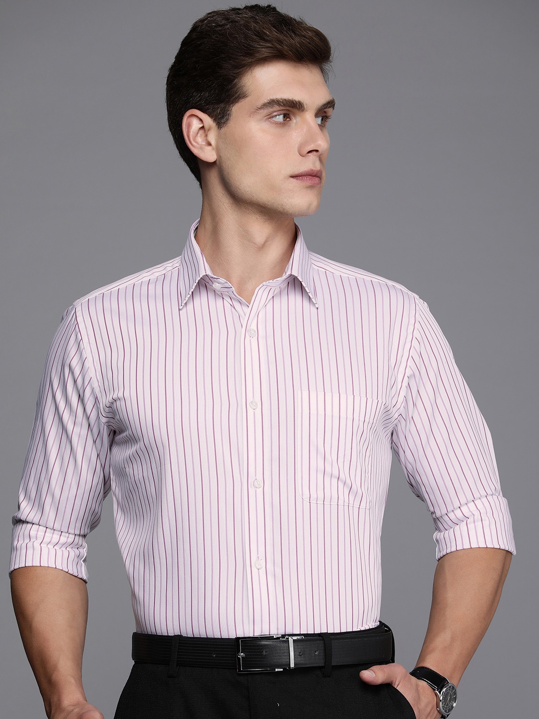 

Raymond Slim Fit Pure Cotton Striped Formal Shirt, Pink