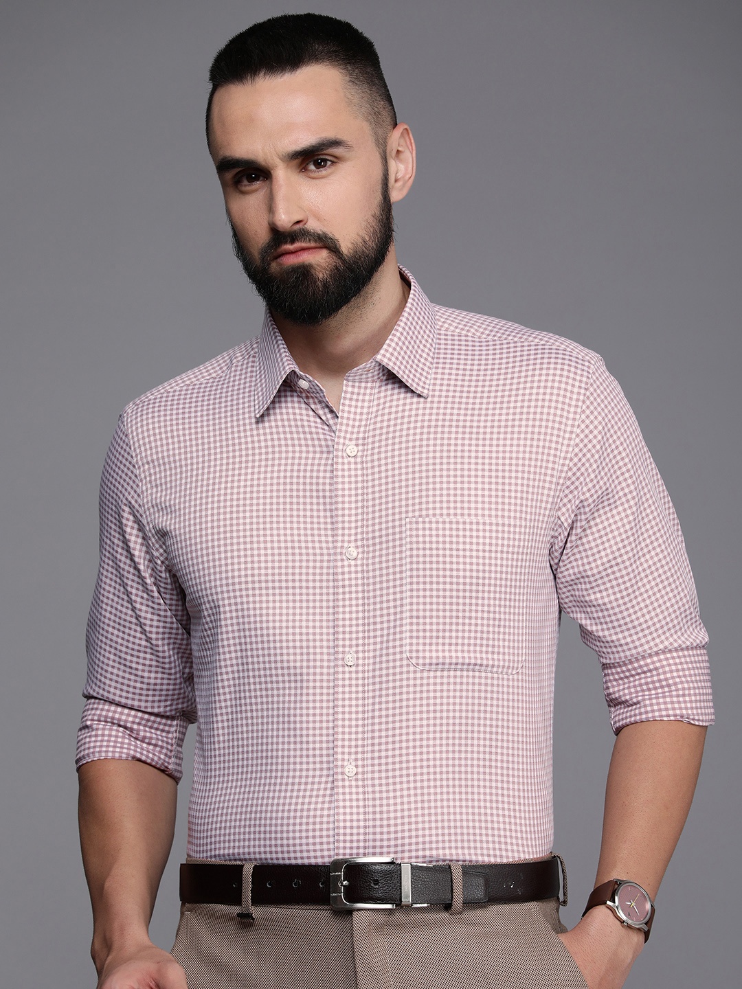 

Raymond Slim Fit Self-Checked Pure Cotton Formal Shirt, Mauve