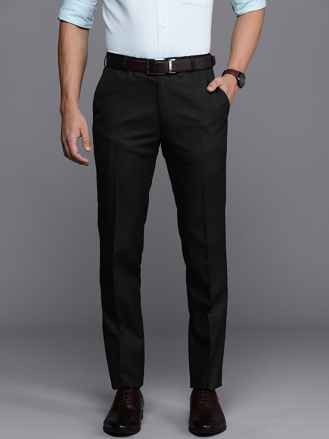 

Raymond Men Slim Fit Formal Trousers, Black