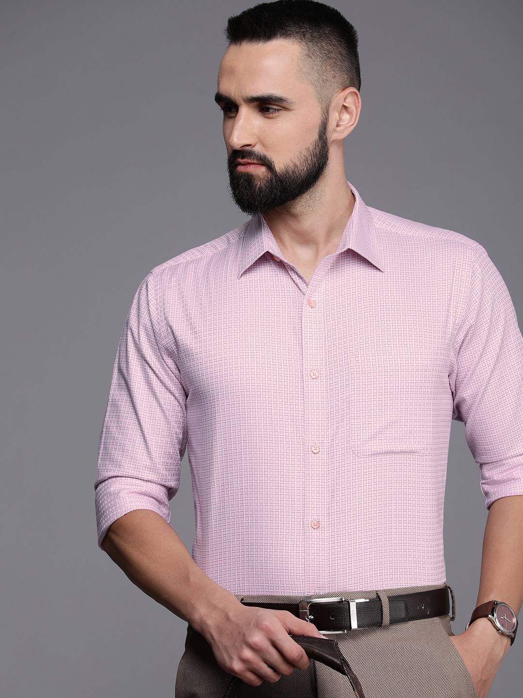 

Raymond Slim Fit Self-Checked Pure Cotton Formal Shirt, Pink