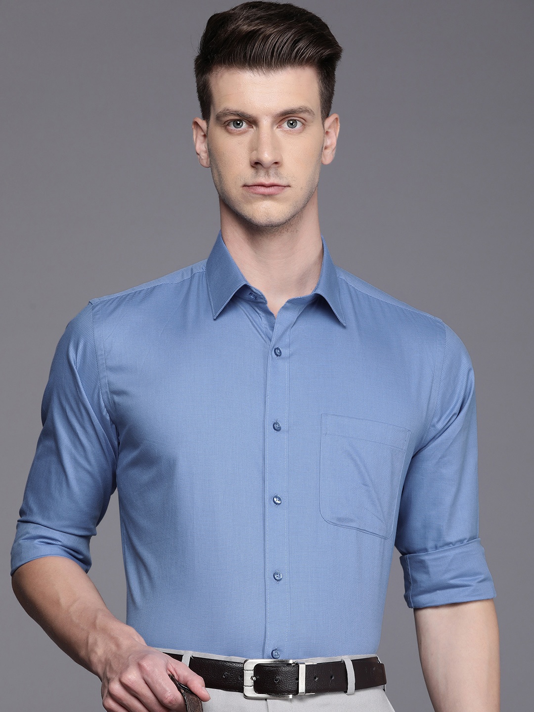 

Raymond Slim Fit Textured Pure Cotton Formal Shirt, Blue