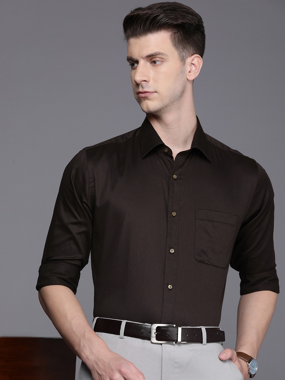 

Raymond Slim Fit Pure Cotton Formal Shirt, Brown