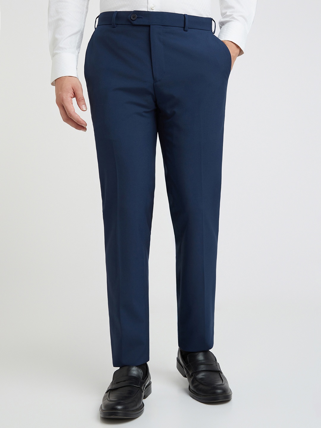 

Raymond Men Mid-Rise Slim Fit Formal Trousers, Navy blue