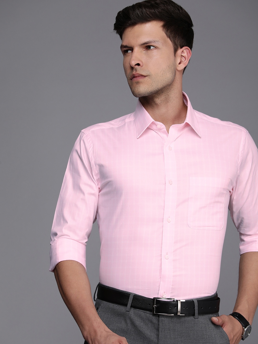 

Raymond Slim Fit Pure Cotton Checked Formal Shirt, Pink