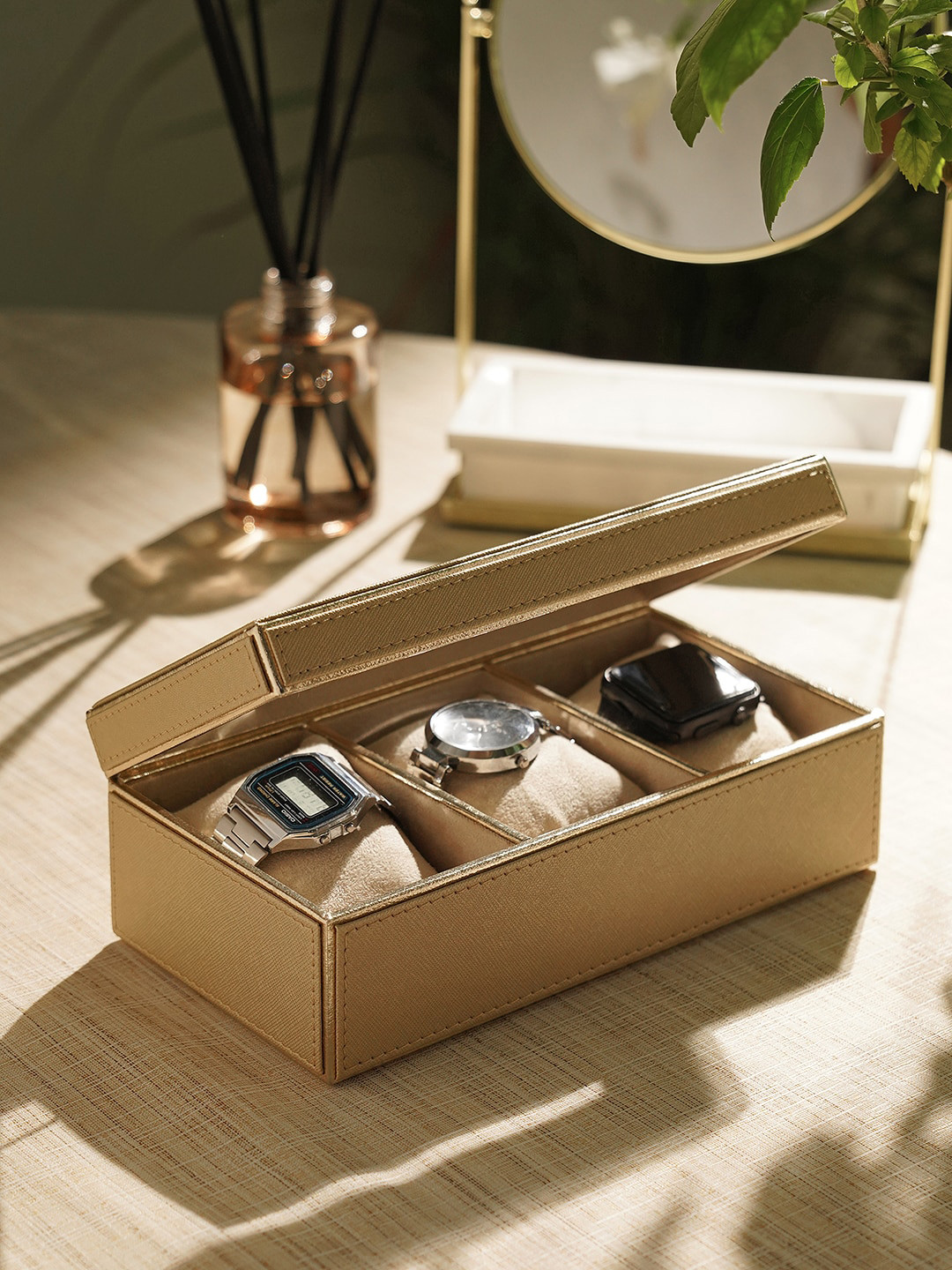 

Pure Home and Living 3 Compartment Watch Organiser, Beige