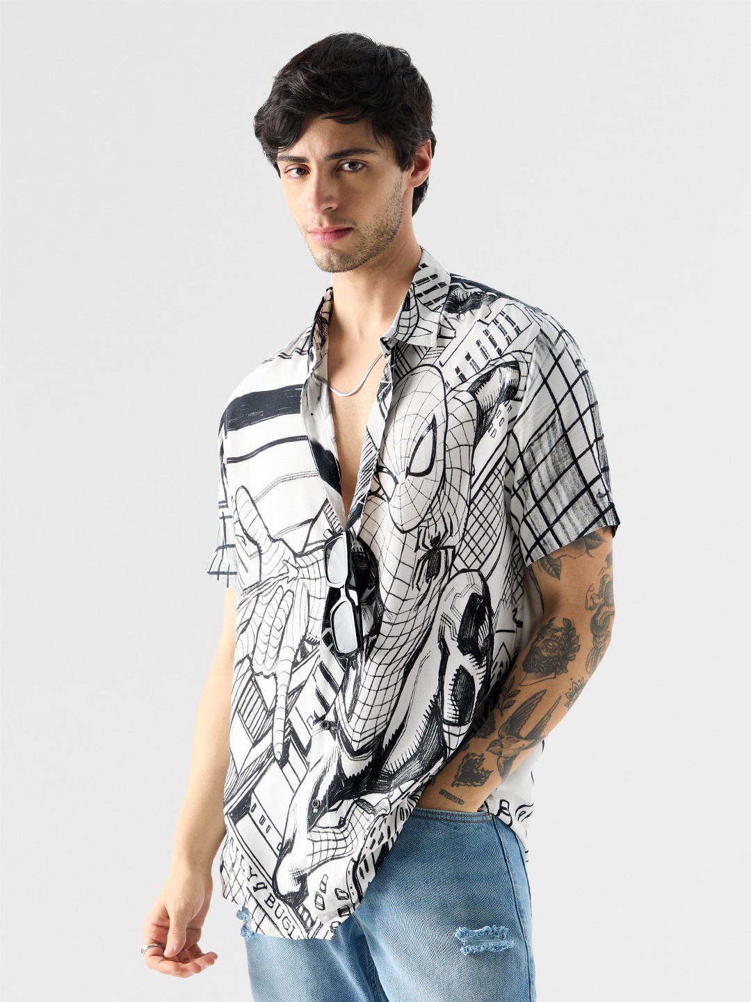 

The Souled Store Spider Man Graphic Printed Casual Shirt, White