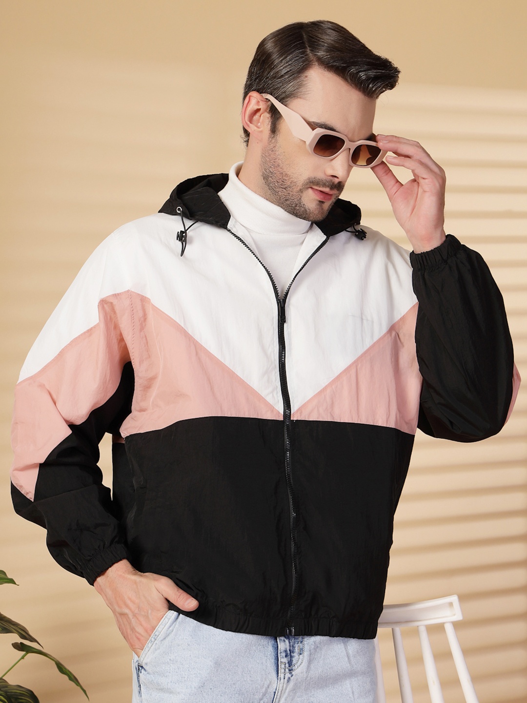 

CHKOKKO Colourblocked Windcheater Sporty Jacket, White