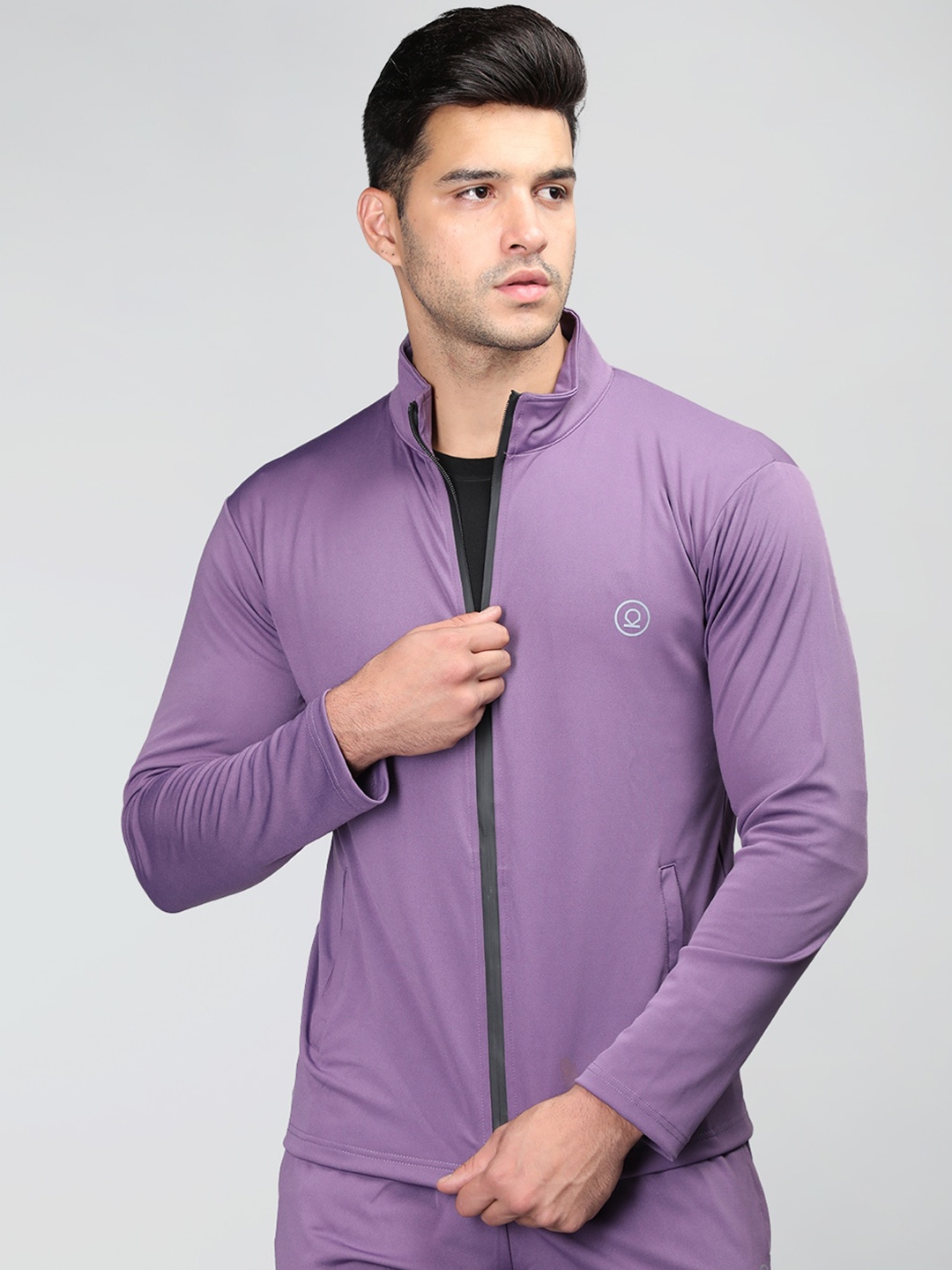 

CHKOKKO Mock Collar Long Sleeves Lightweight Sporty Jacket, Purple