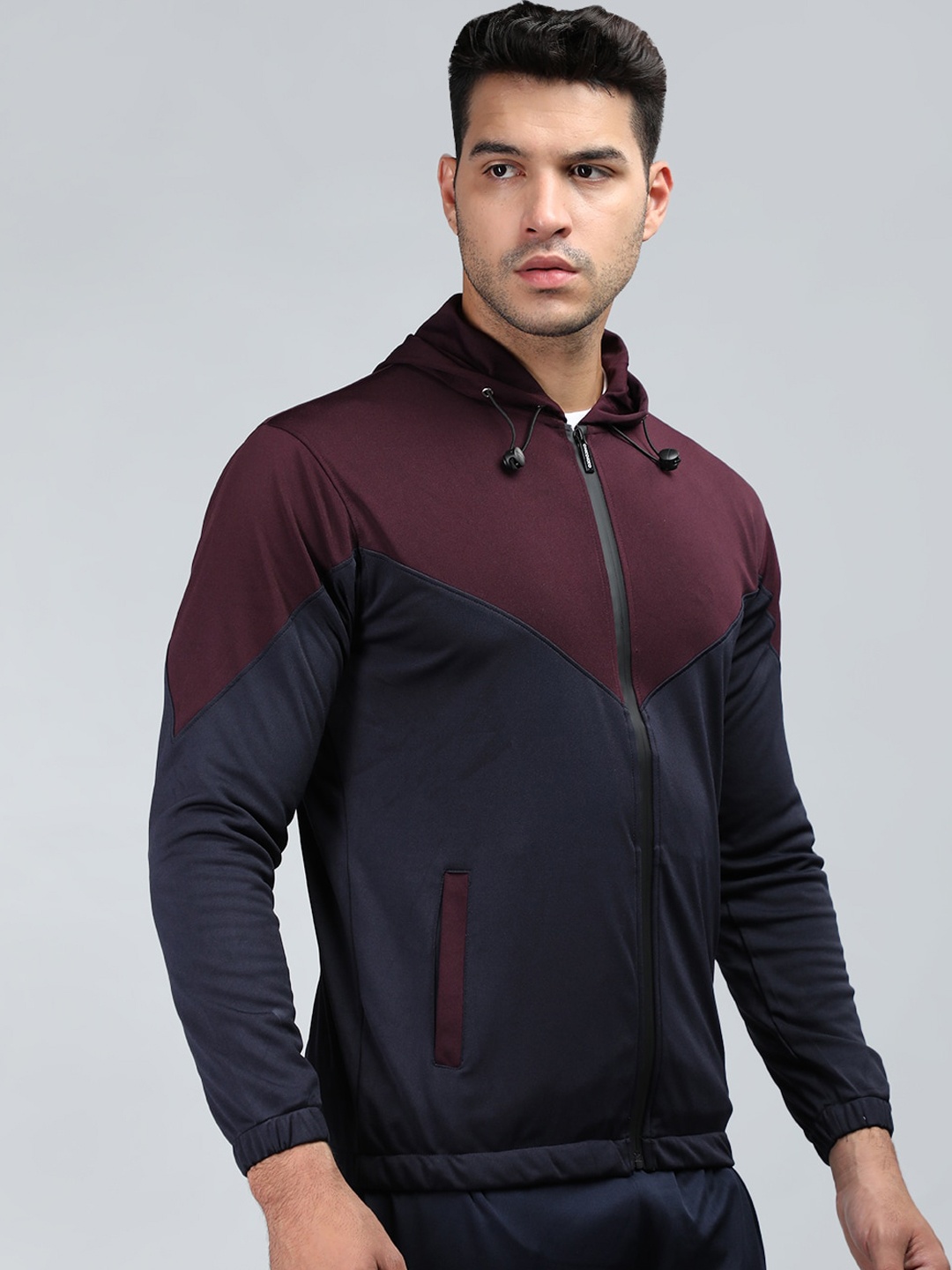 

CHKOKKO Colourblocked Hooded Windcheater Sporty Jacket, Maroon