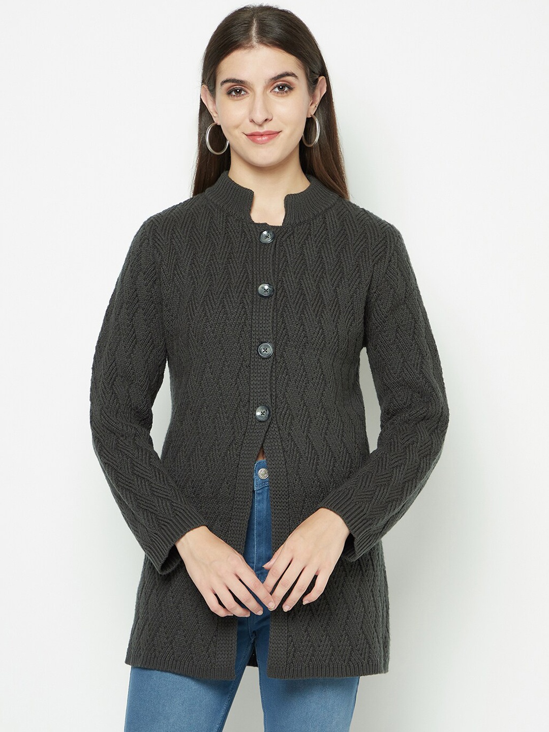 

Knitstudio Single-Breasted Mandarin-Collar Slit Overcoat, Grey