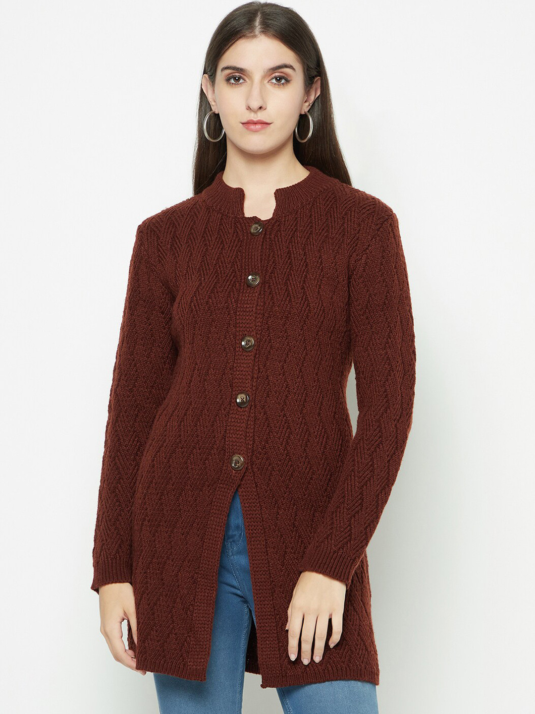 

Knitstudio Single-Breasted Mandarin-Collar Slit, Brown
