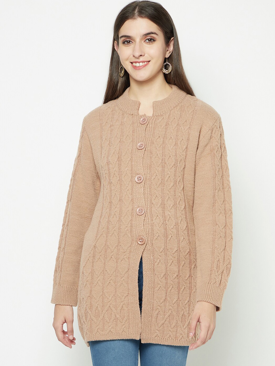 

Knitstudio Single-Breasted Slit coat, Beige