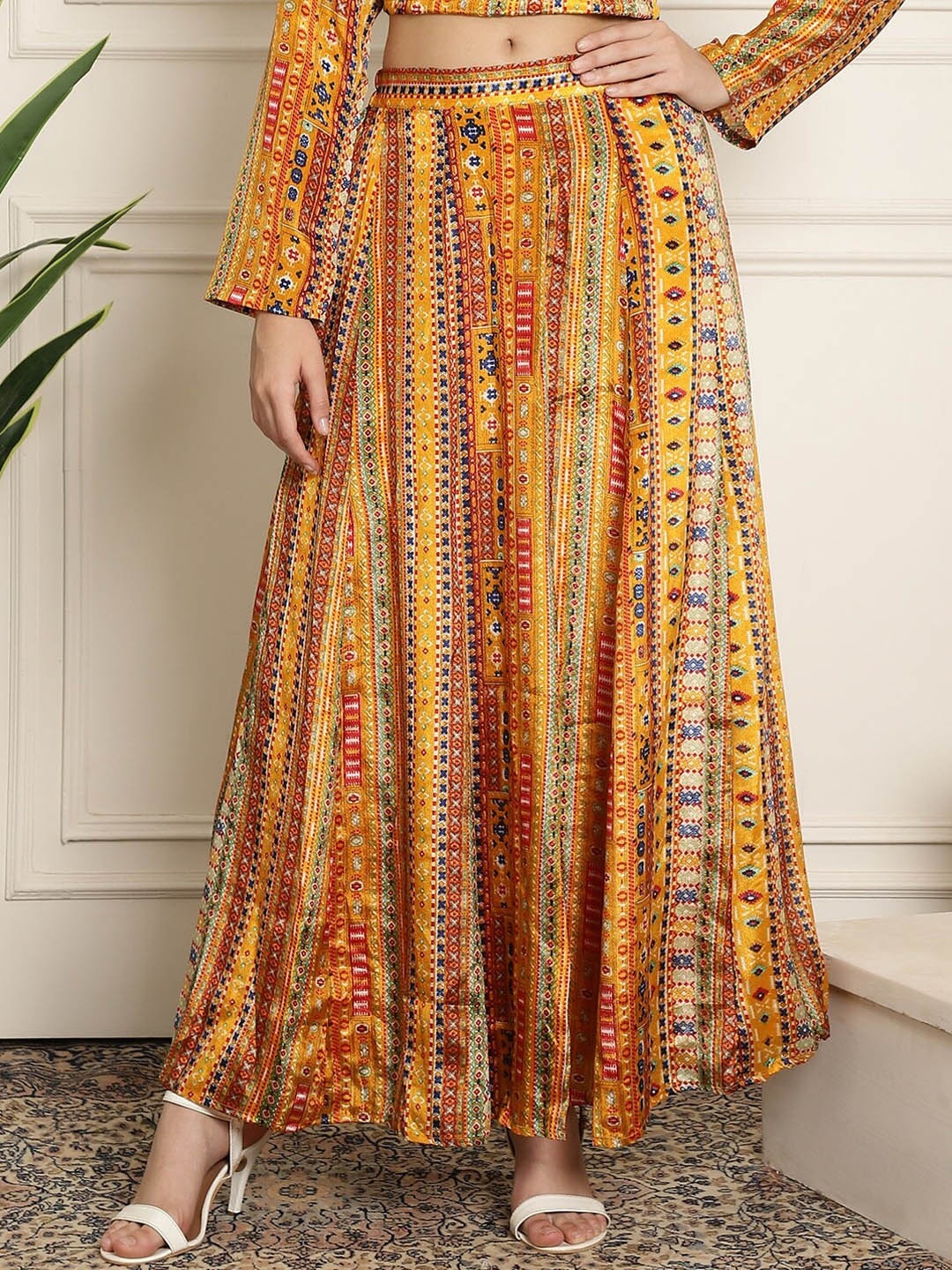 

NEUDIS Abstract Printed Flared Maxi Skirts, Yellow