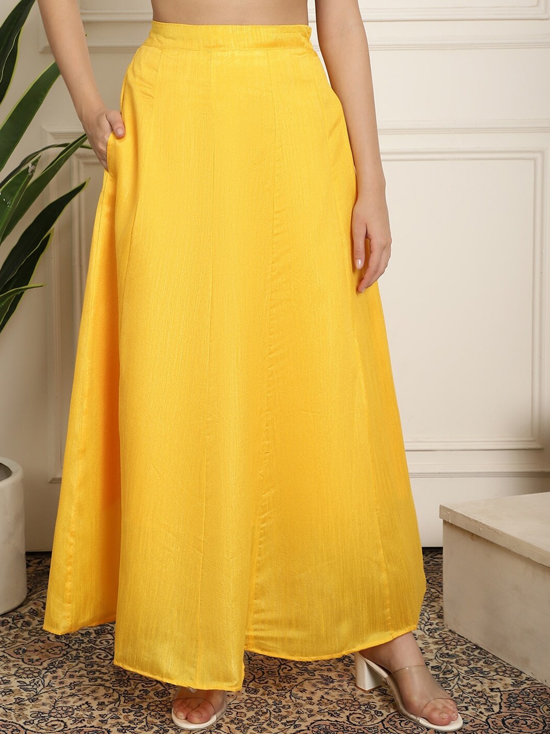 

NEUDIS Flared Maxi Lehenga Skirts, Yellow
