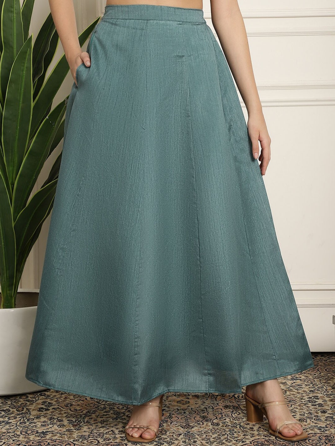 

NEUDIS Flared Maxi Lehenga Skirts, Green