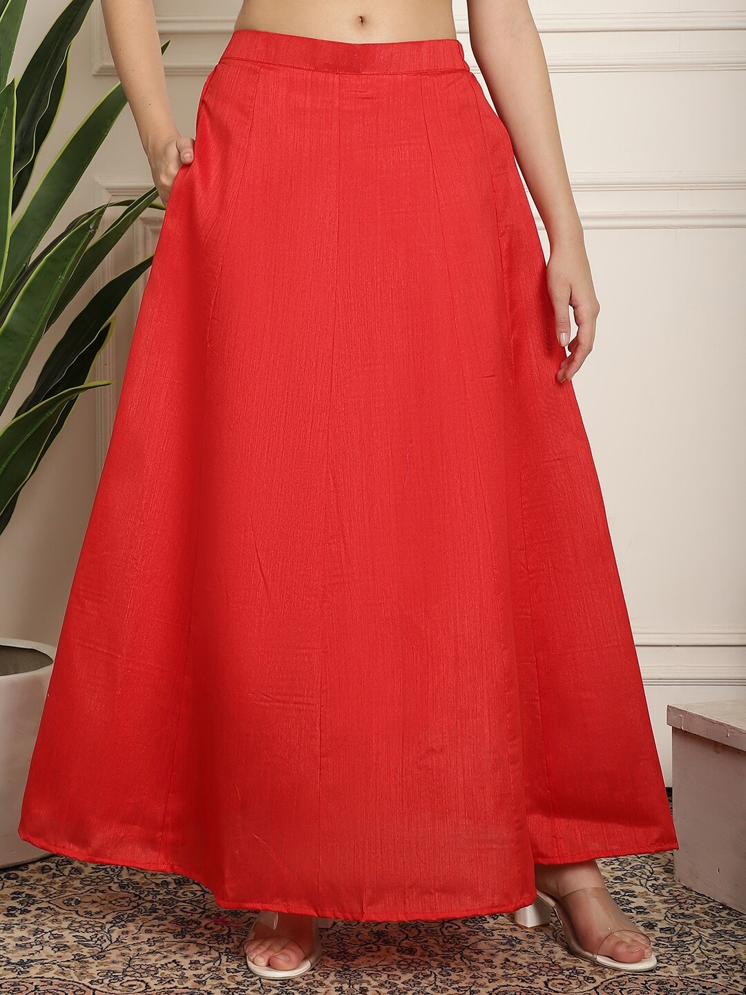 

NEUDIS Flared Maxi Lehenga Skirts, Red