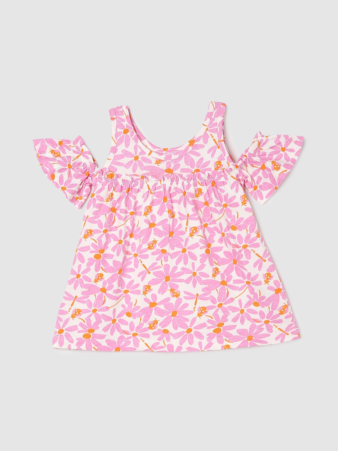 

max Girls Floral Print Cold-Shoulder Cotton Top, White