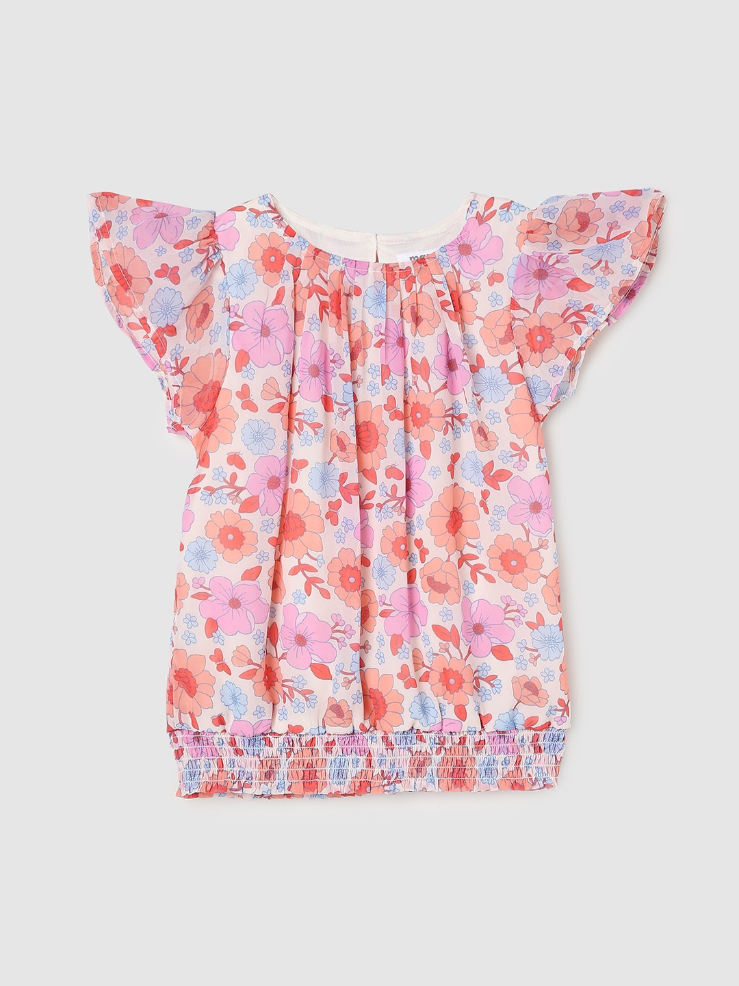 

max Girls Floral Print Flutter Sleeve Blouson Top, White