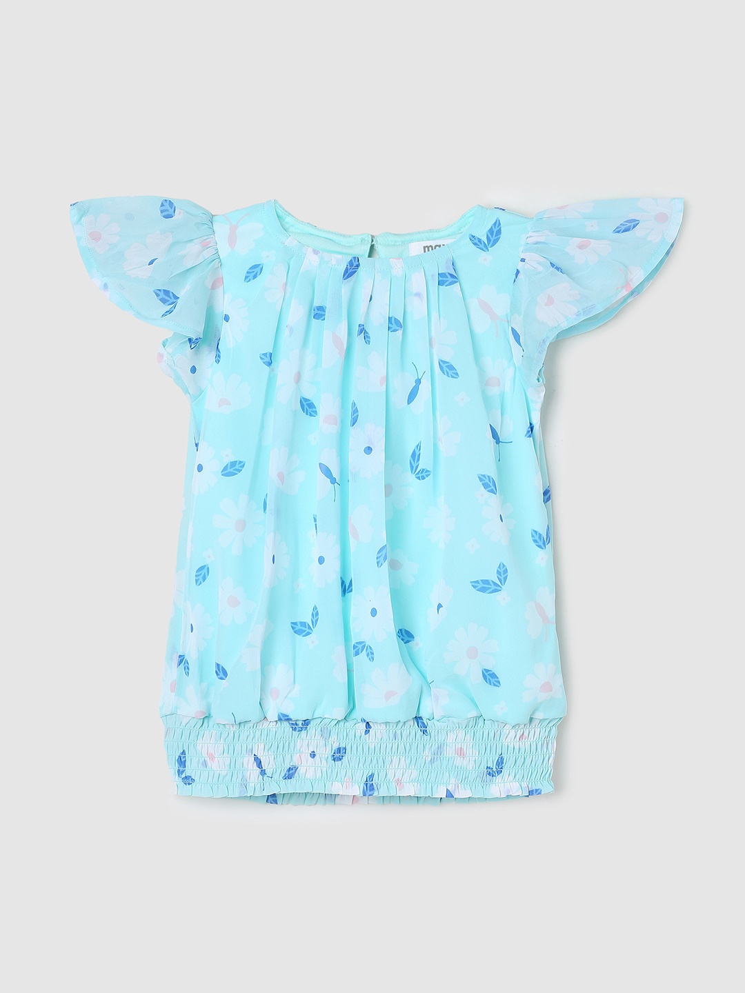 

max Girls Floral Print Flutter Sleeve Blouson Top, Green