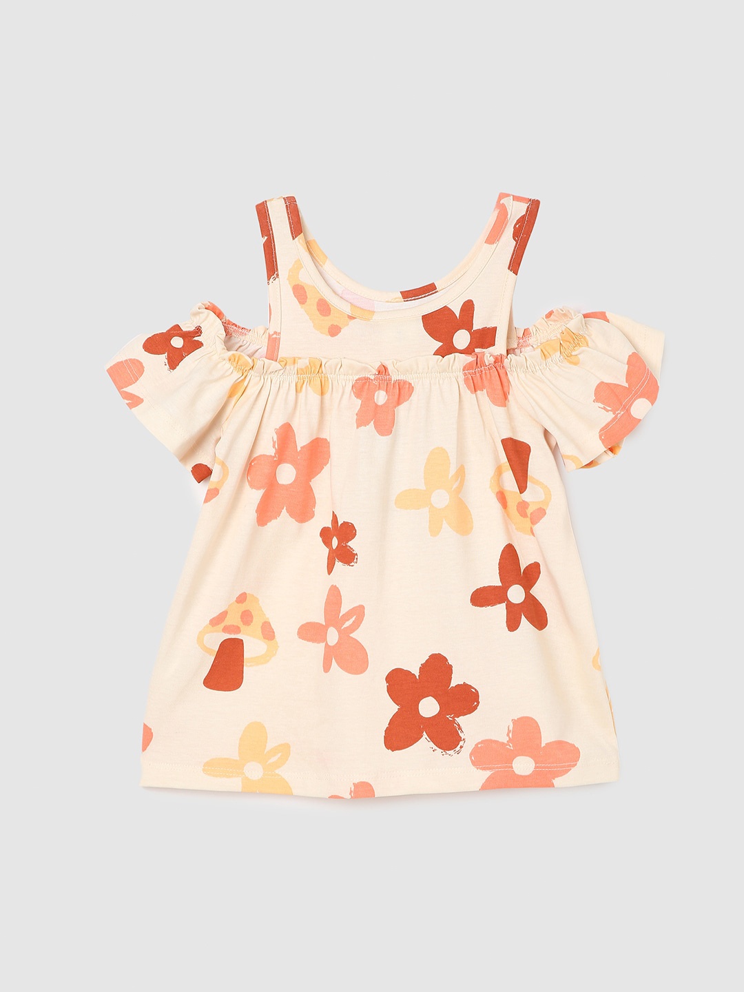 

max Girls Floral Printed Pure Cotton A-Line Top, Beige