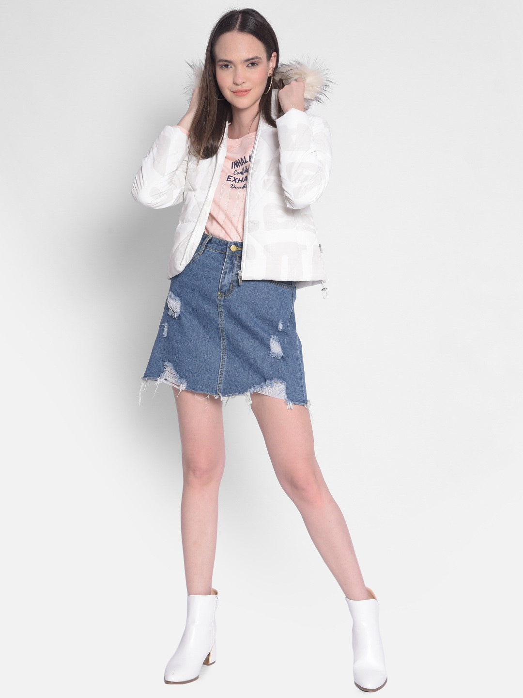 

Crimsoune Club Typography Printed Hooded Faux Fur Trim Padded Jacket, White