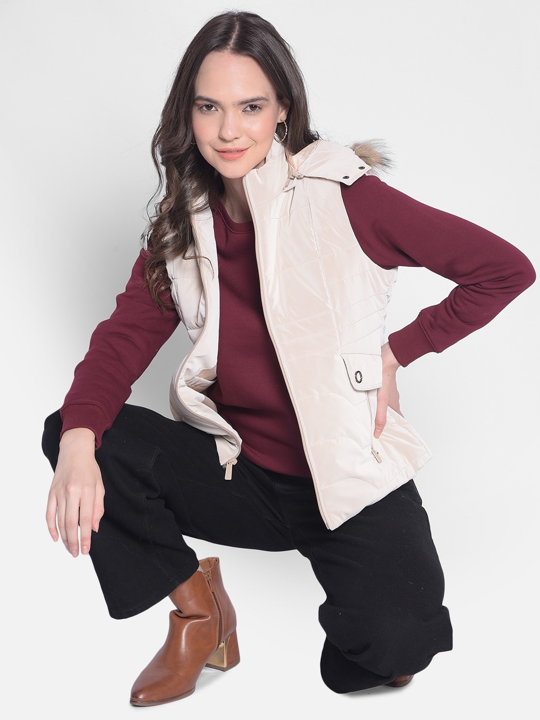 

Crimsoune Club Hooded Parka Jacket With Faux Fur Detail, Beige