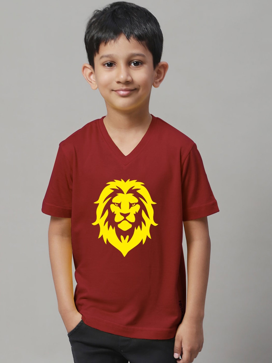 

Friskers Boys Printed V-Neck Cotton T-shirt, Maroon