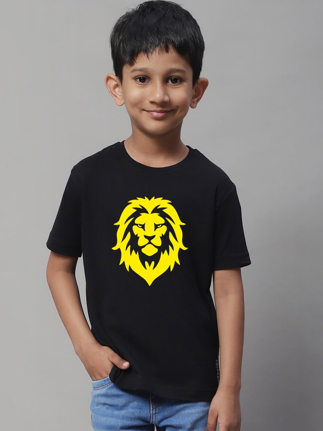 

Friskers Boys Printed V-Neck Cotton T-shirt, Black