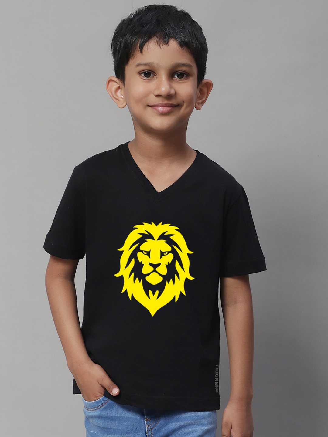 

Friskers Boys Graphic Printed V-Neck Pure Cotton T-shirt, Black