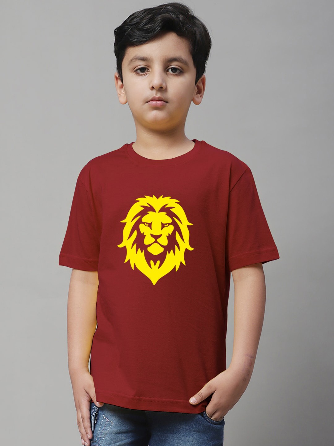 

Friskers Boys Graphic Printed Round Neck Pure Cotton T-shirt, Maroon