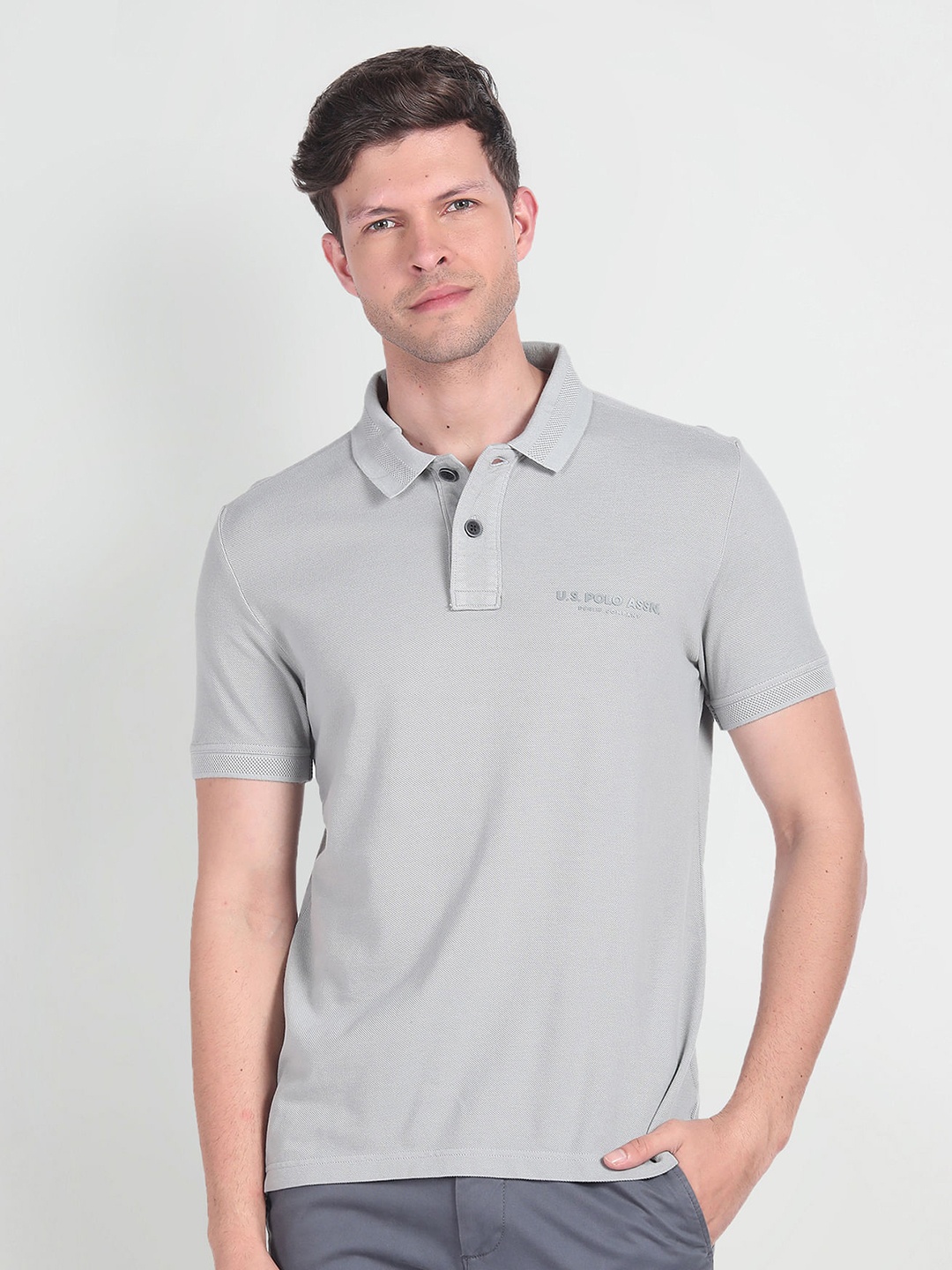 

U.S. Polo Assn. Denim Co. Polo Collar Pure Cotton T-shirt, Grey