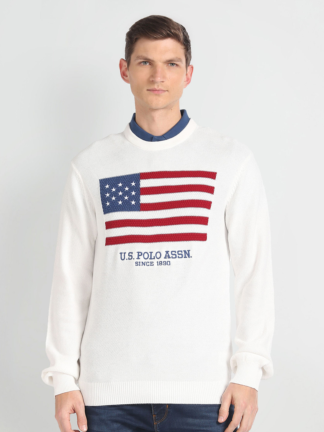 

U.S. Polo Assn. Denim Co. Round Neck Embroidered Pullover, White