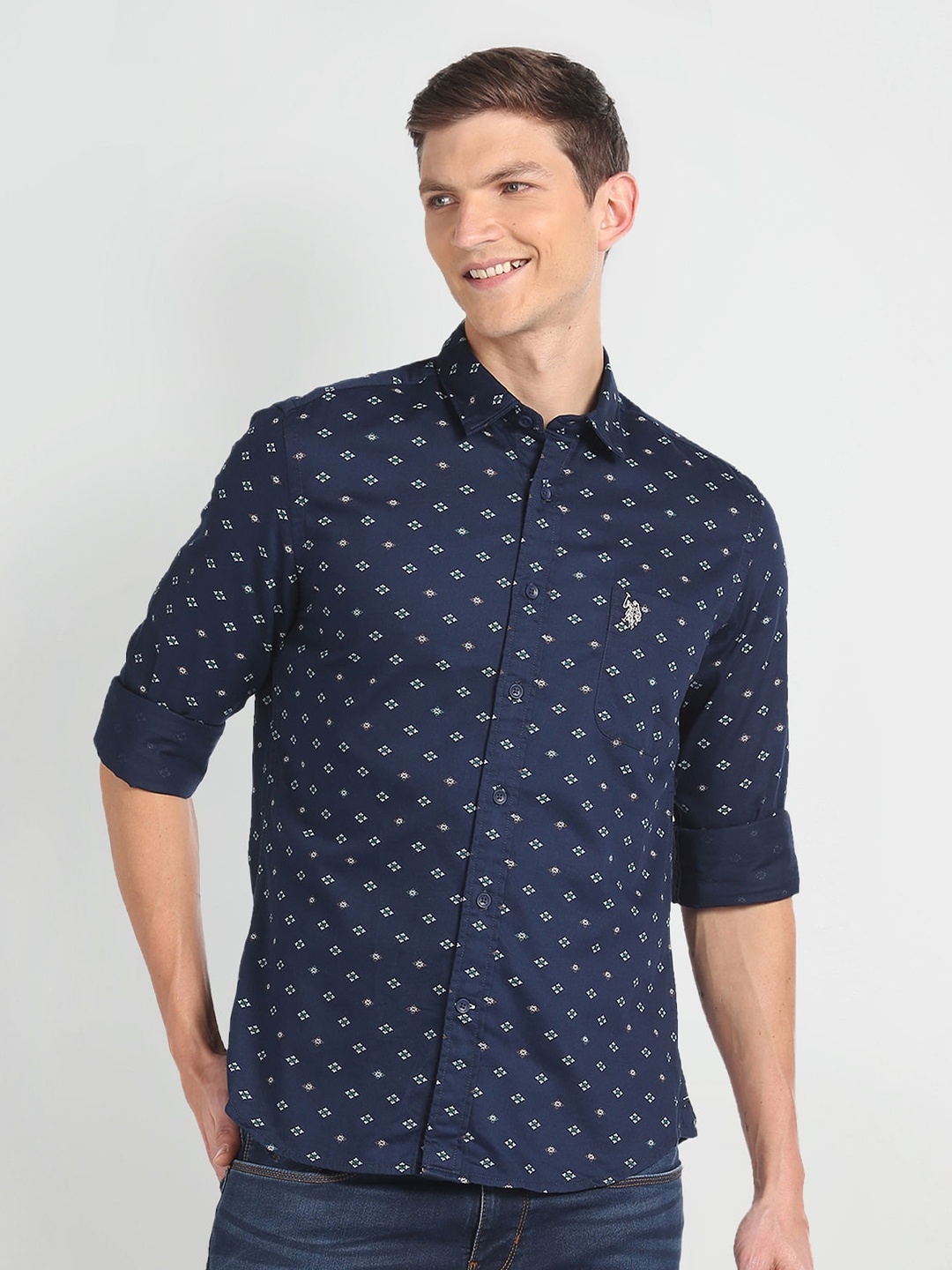 

U.S. Polo Assn. Denim Co. Slim Fit Floral Printed Casual Shirt, Blue