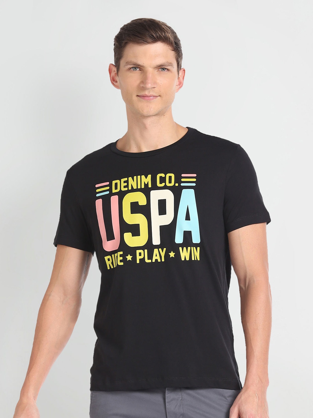 U.S. Polo Assn. Denim Co. Typography Printed Slim Fit T-shirt, Black