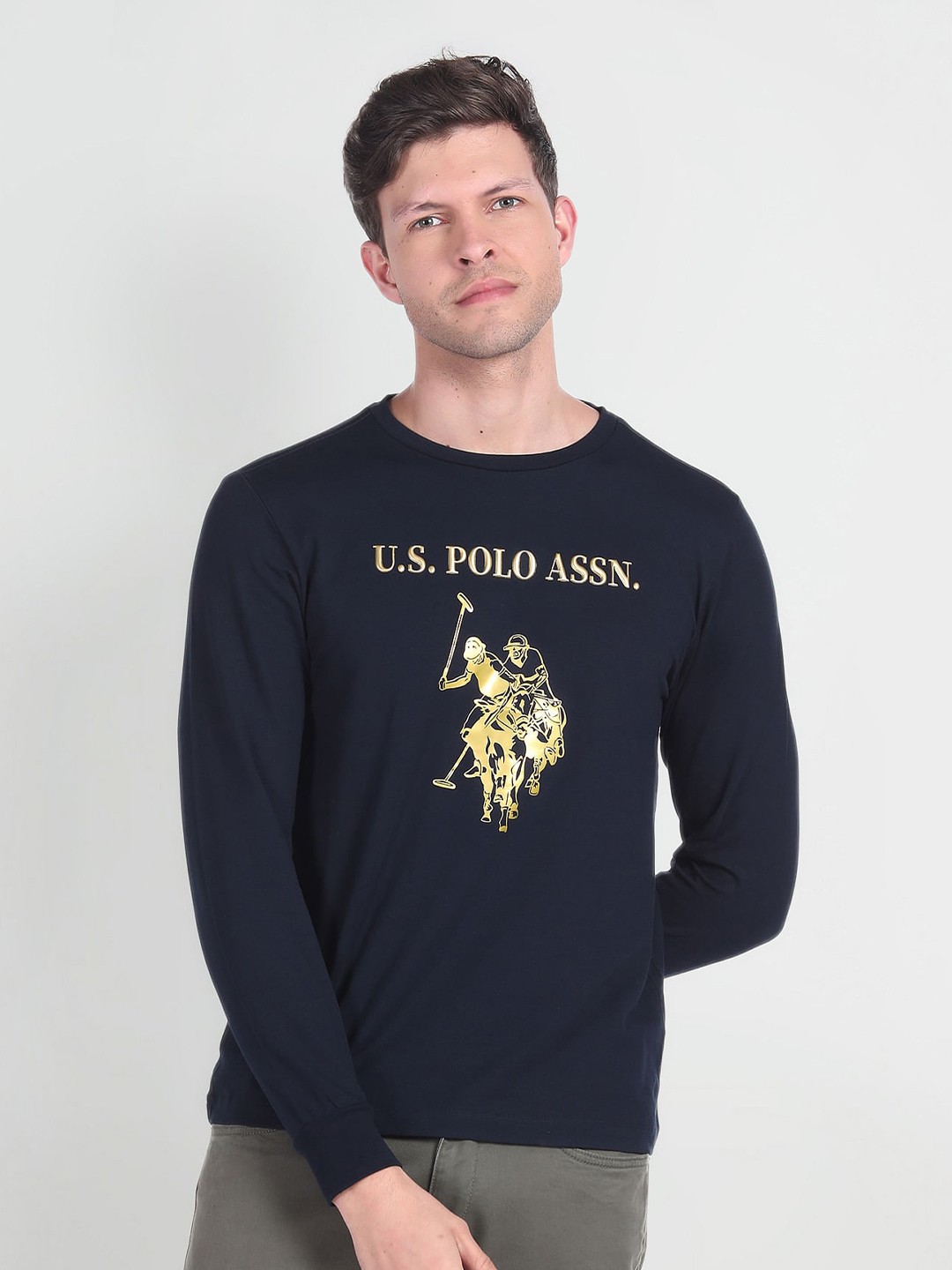 U.S. Polo Assn. Denim Co. Typography Printed Cotton Slim Fit T-shirt, Blue