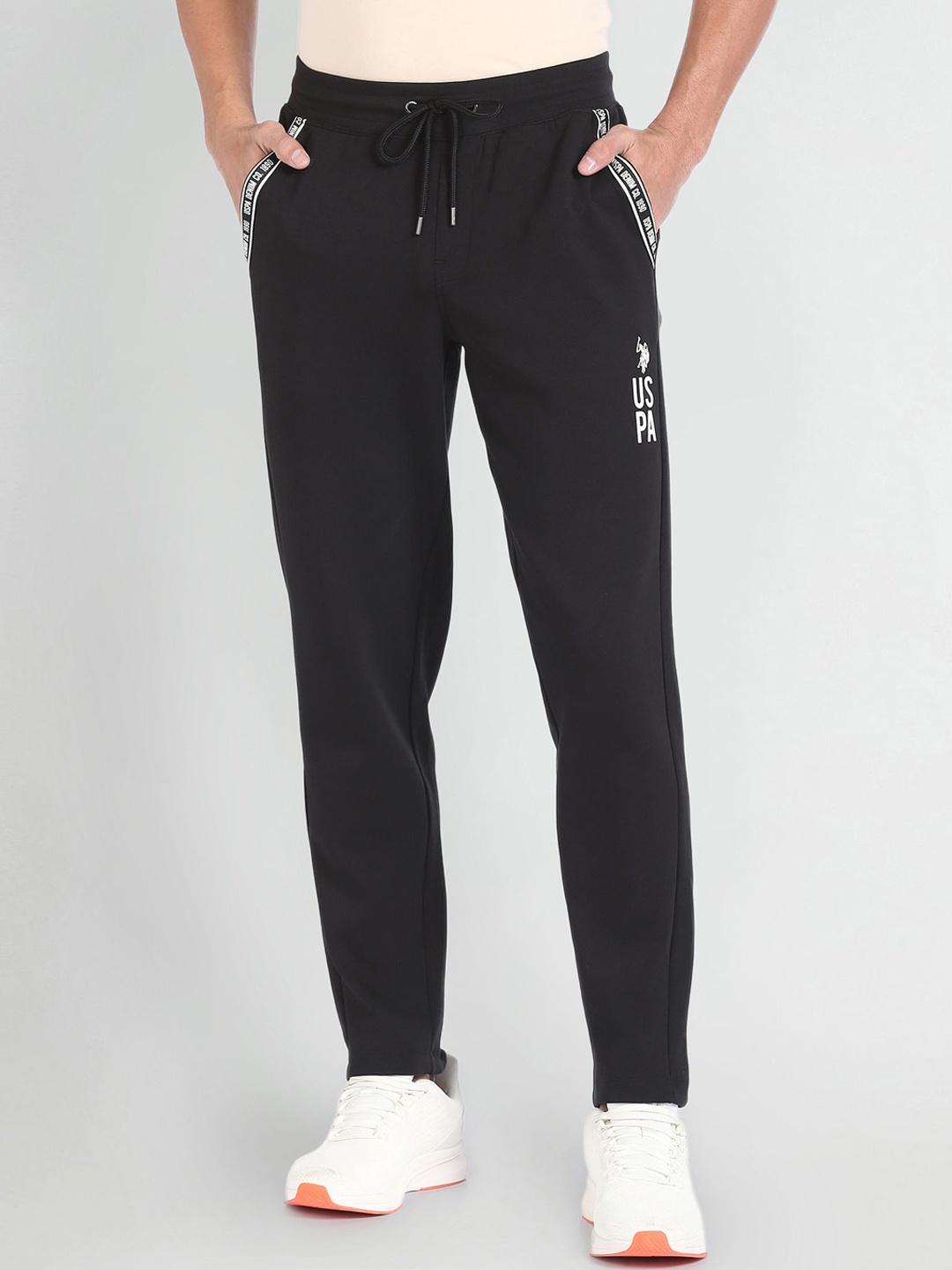

U.S. Polo Assn. Denim Co. Men Brand Tape Mid Rise Straight Fit Track Pants, Black