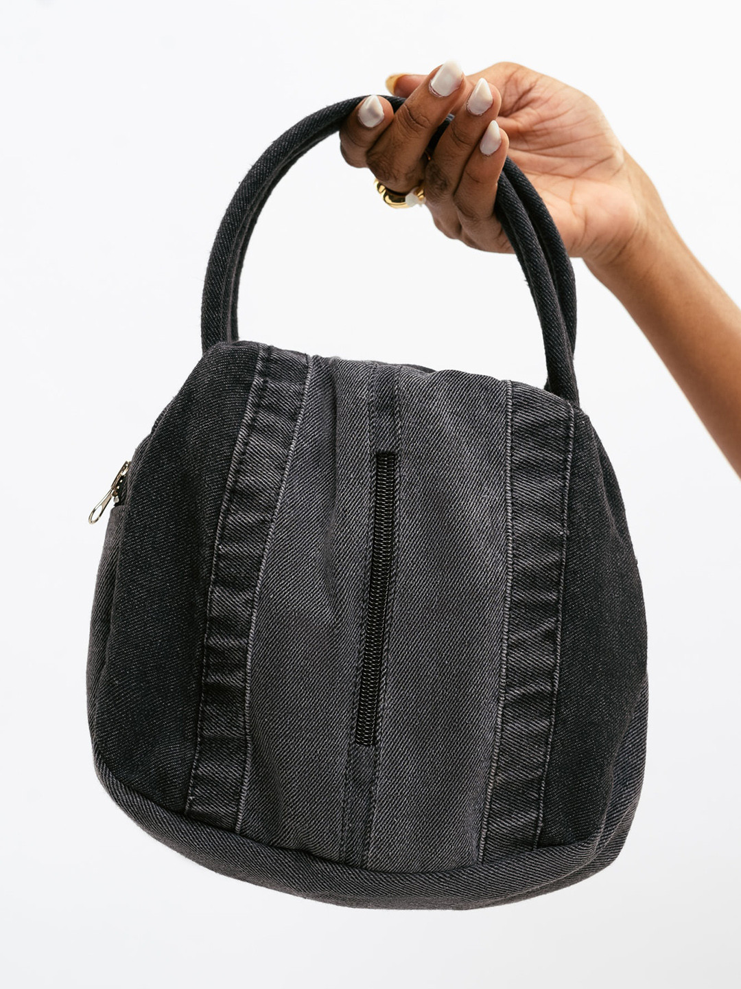 

FREAKINS Black Colourblocked Pure Cotton Bucket Handheld Bag