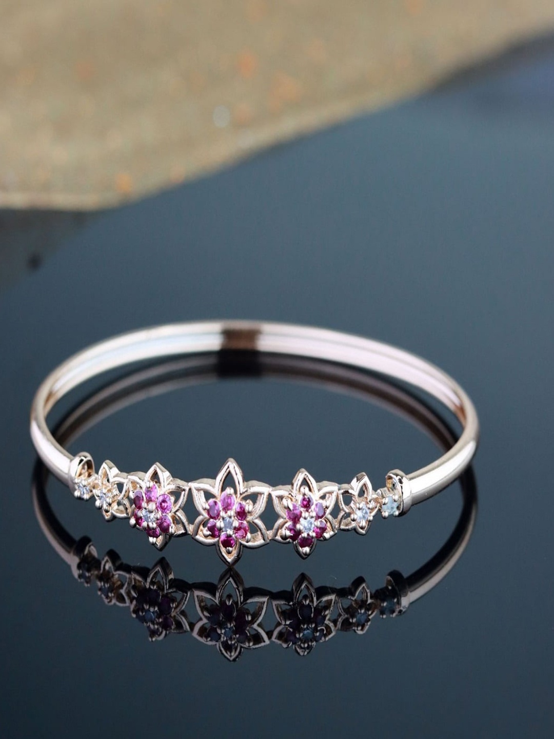 

I Jewels Women Set Of 2 Rose Gold & Silver Plated Bangle-Style Bracelet