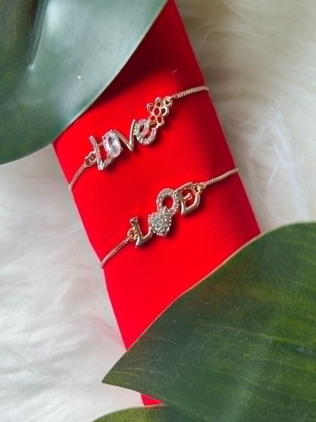 

I Jewels Set Of 2 Rose Gold-Plated Cubic Zirconia-Studded Charm Bracelet