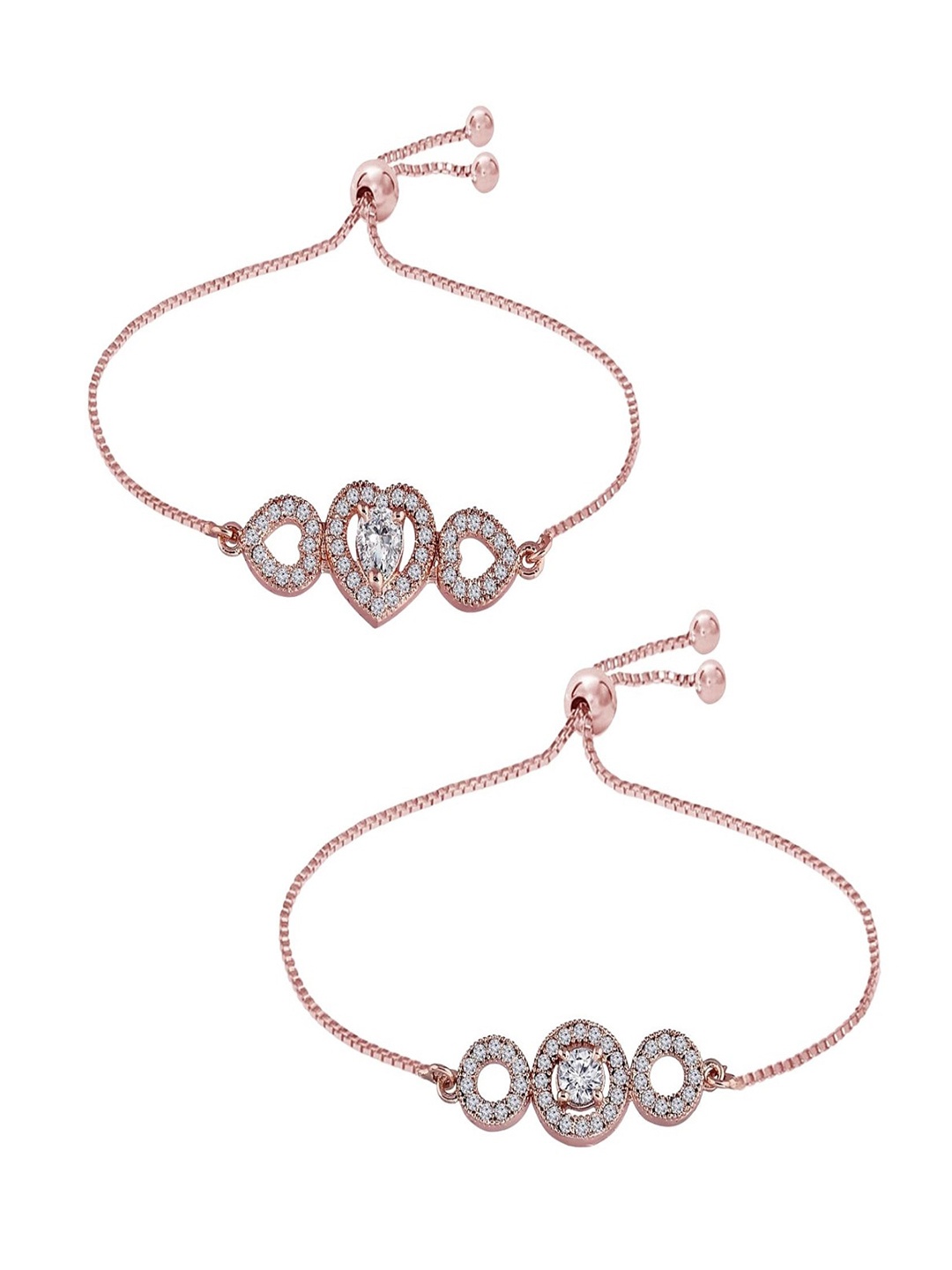 

I Jewels Set Of 2 Rose Gold-Plated Cubic Zirconia-Studded Charm Bracelets