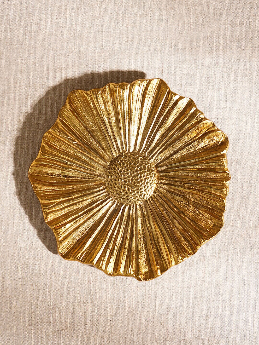 

Pure Home and Living Yellow Textured Flower Metal Figurine Showpiece, Gold