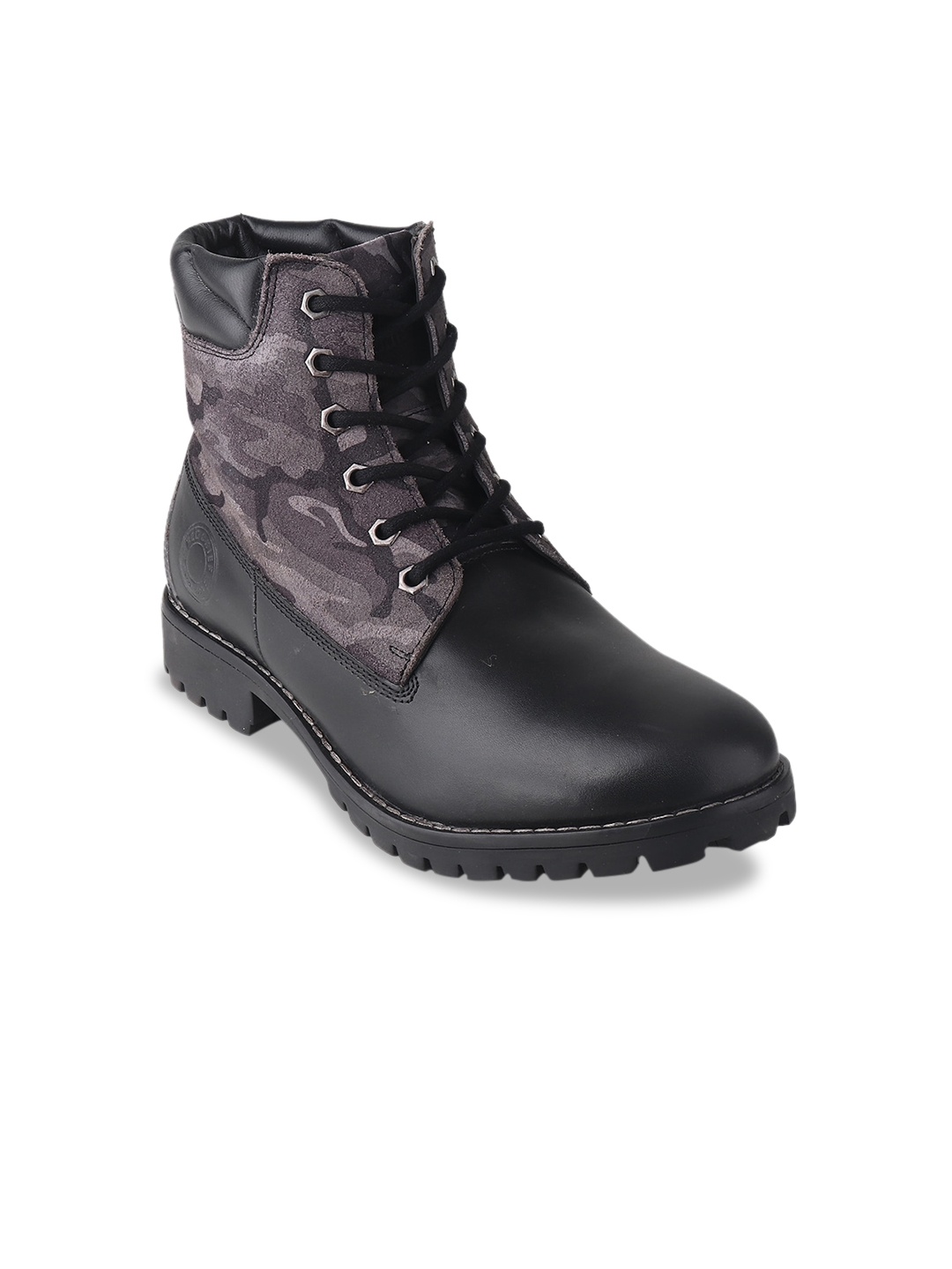 

Red Chief Men Printed Lightweight & Breathable Leather Mid-Top Regular Boots, Black