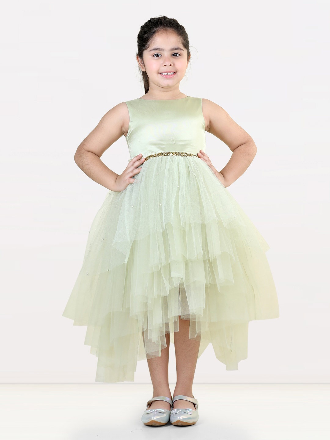 

Toy Balloon kids Girls Net Fit & Flare Midi Dress, Green