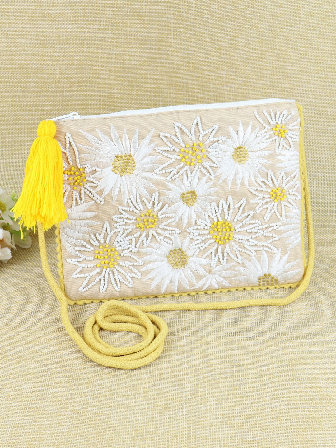 

Asthetika Kids Girls Embroidered Tasselled Sling Bag, White