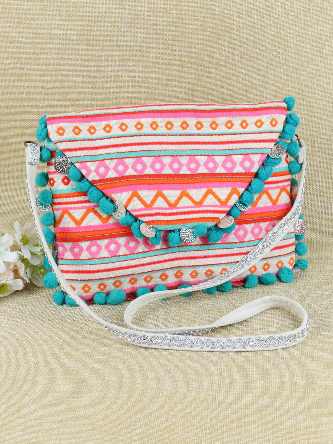 

Asthetika Kids Girls Geometric Printed Embellished Sling Bag, White