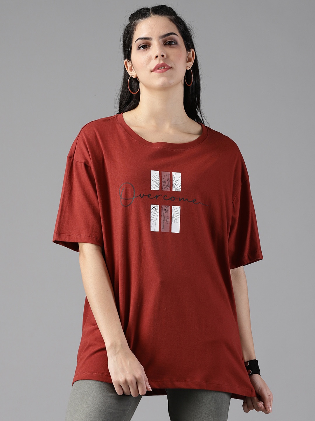 

The Roaster Lifestyle Co. Oversized Printed Pure Cotton T-Shirt, Red