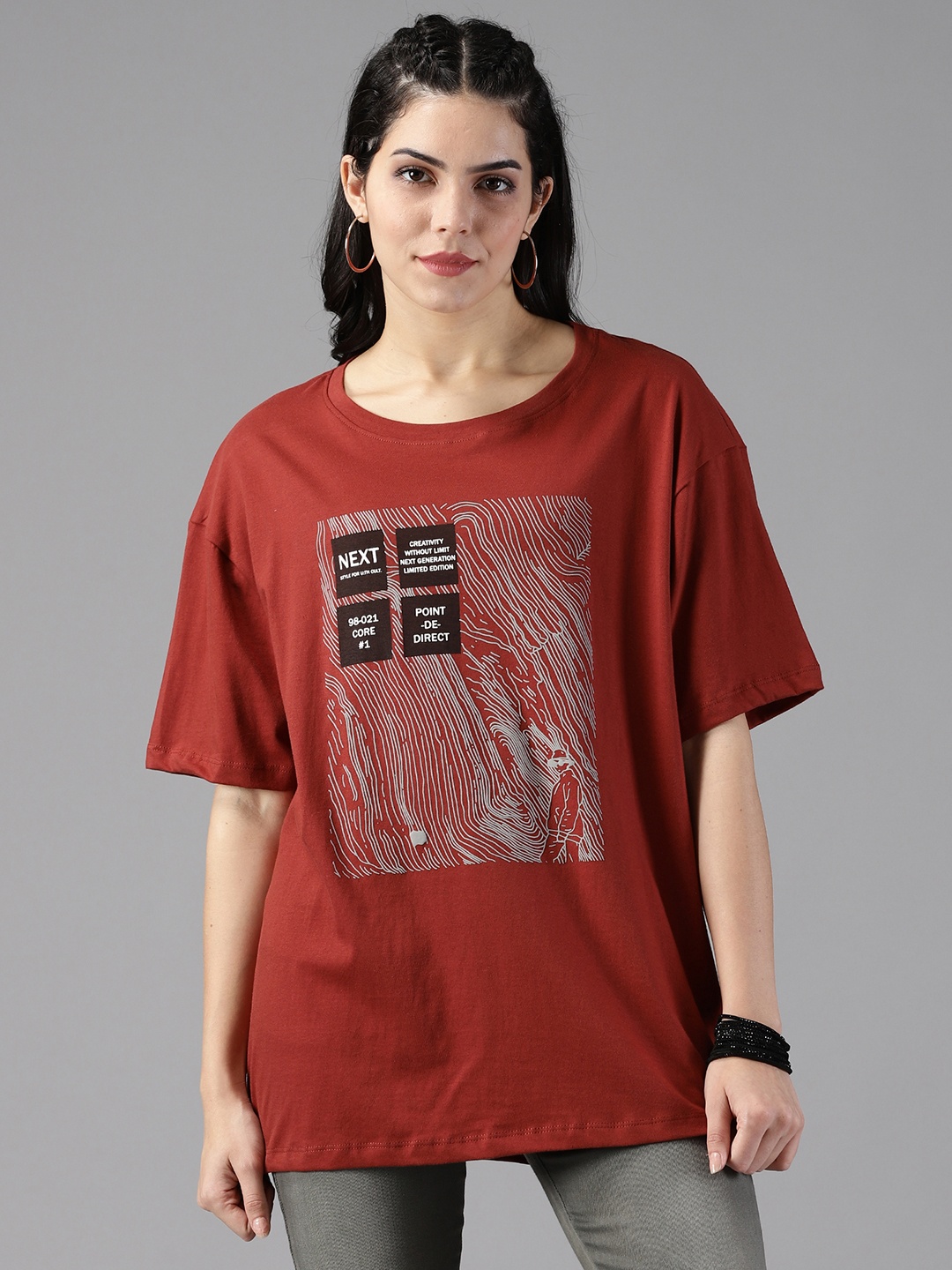 

The Roaster Lifestyle Co. Oversized Printed Pure Cotton T-Shirt, Rust