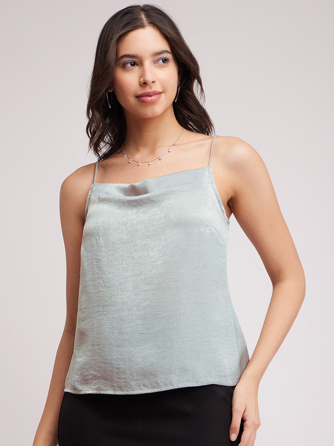 

FableStreet Cowl Neck Satin Camisole, Grey