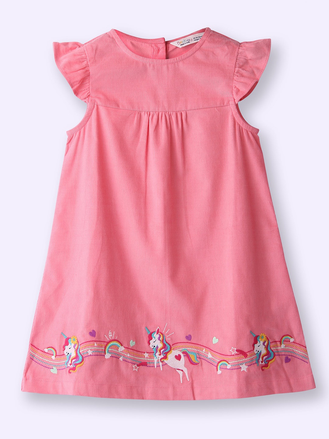 

Beebay Girls Unicorn Embroidered Corduroy Dress, Pink